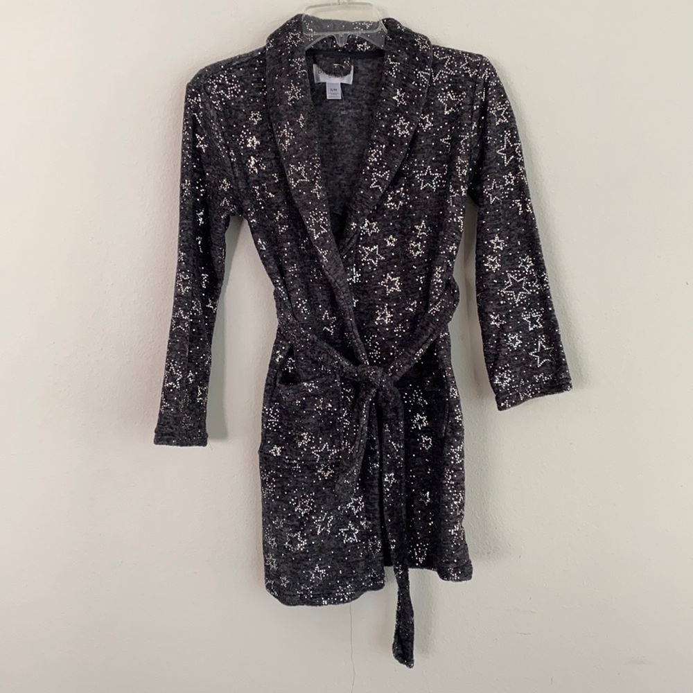 Girls Danskin Gray Silver Stars Soft & Cozy Robe
